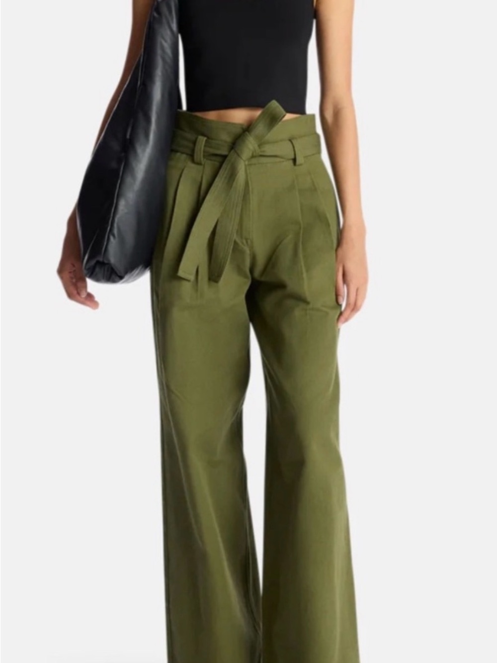 A.L.C. Olive Green High-Rise Wide-Leg Paperbag Pants